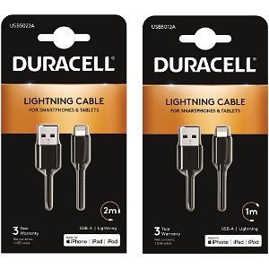 Duracell 1m + 2m USB-A til Lightning-kabel